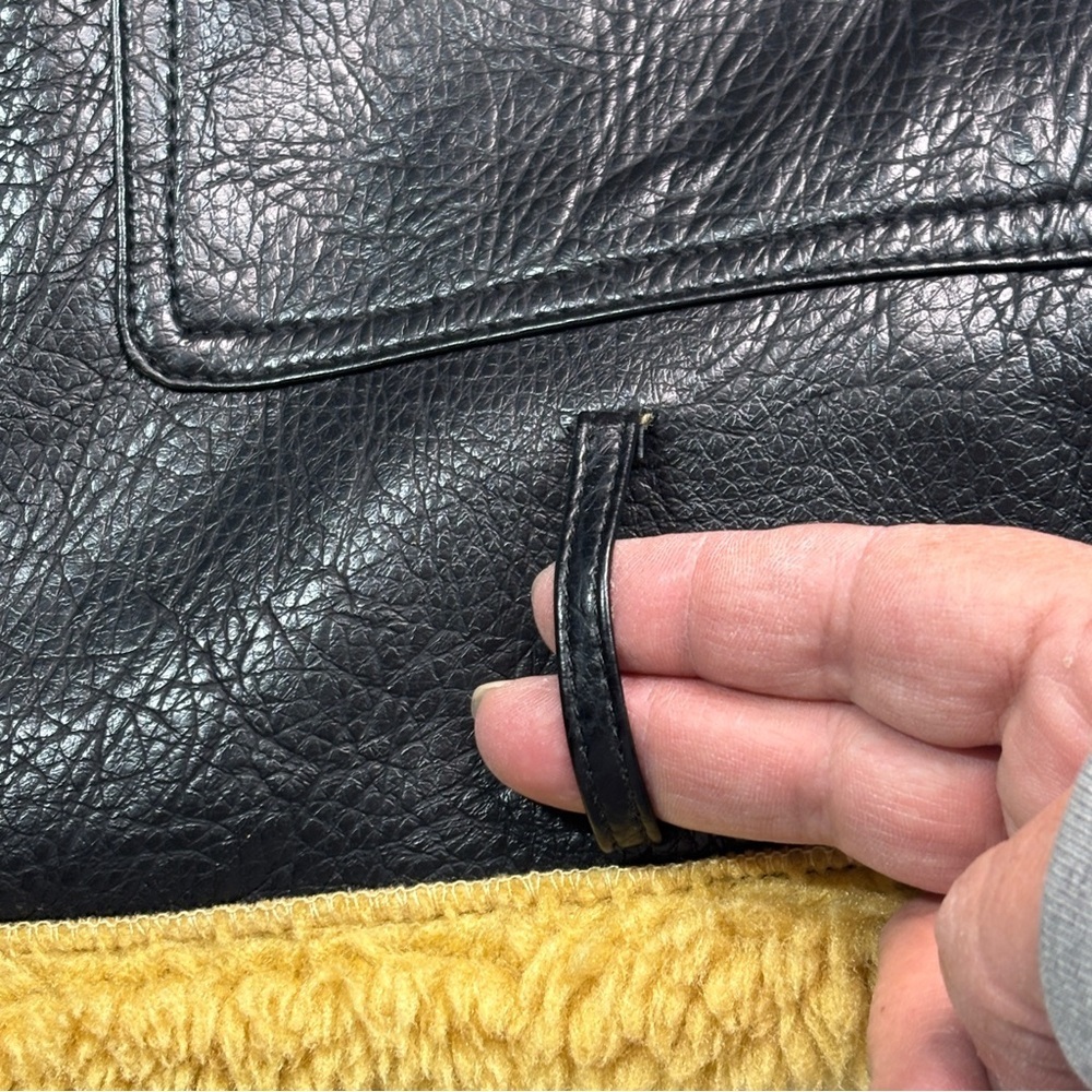 Men’s Faux Leather Sherpa Lined Jacket Vintage Collared Long Sleeve large - Picture 7 of 10
